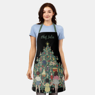 Tablier Enfants de Noël vintage autour d'un arbre décoré
