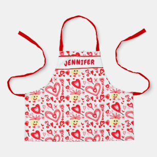 Tablier Enfants Jote Valentines Rouge Rose Coeur Doodles N