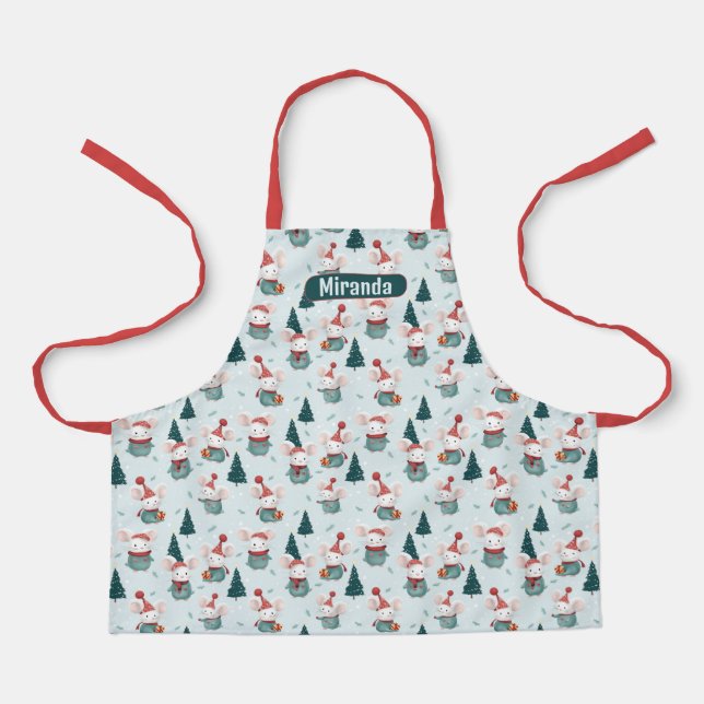 Tablier Enfants mignonne Santa Hat blanc souris Noël (Recto)