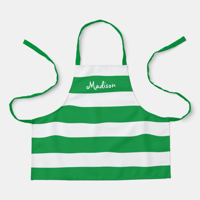 Tablier Enfants mignonne Vert et blanc rayé personnalisé (Recto)