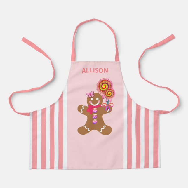 Tablier Enfants mignons Pain d'épice rose Homme Noël (Recto)