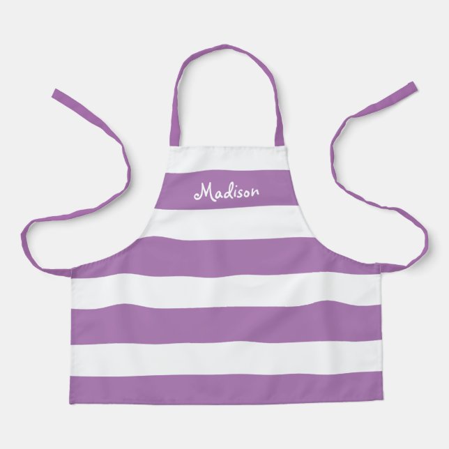 Tablier Enfants mignons violet et blanc rayé personnalisé (Recto)