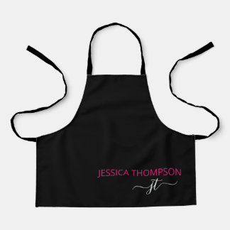 Tablier Enfants Personnalisé Noir Hot rose Nom Monogramme 