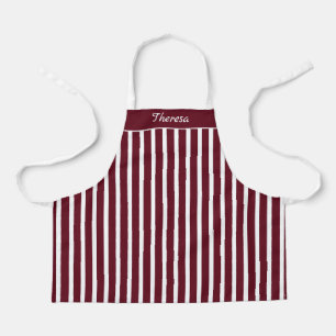 Tablier Enfants rayés Automne Bourgogne et Motif blanc