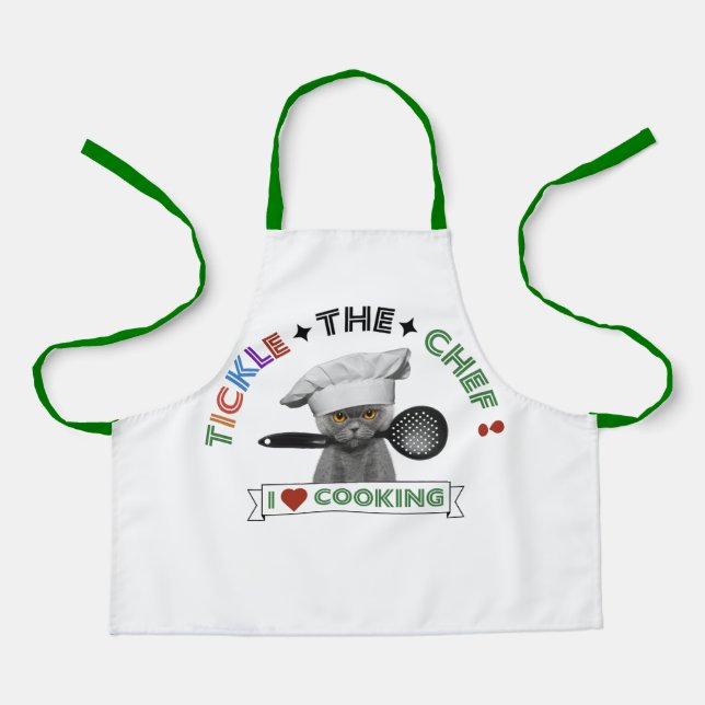 Tablier Enfants "Tickle Chef" Drôle chat Apron Vert (Recto)