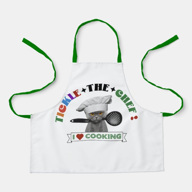 Tablier Enfants "Tickle the Chef" Funny Cat Apron, Green 7 (Recto)