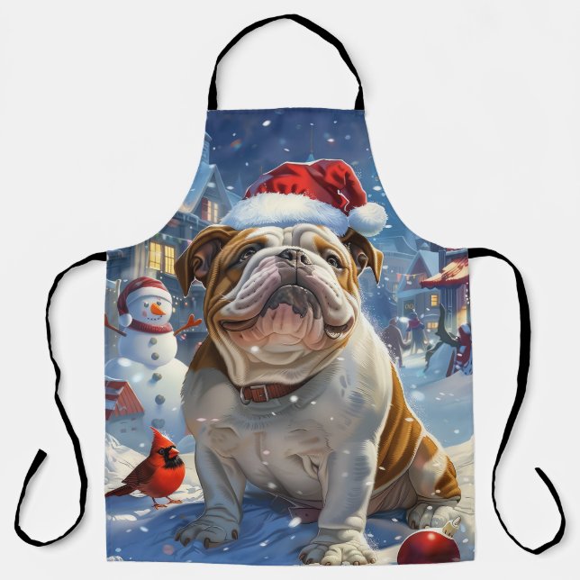 Tablier English Bulldog Winter Wonderland Christmas Joie (Recto)