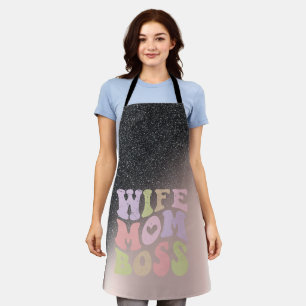 Tablier Épouse Maman Patron Paillettes Noires Ombrées Rose