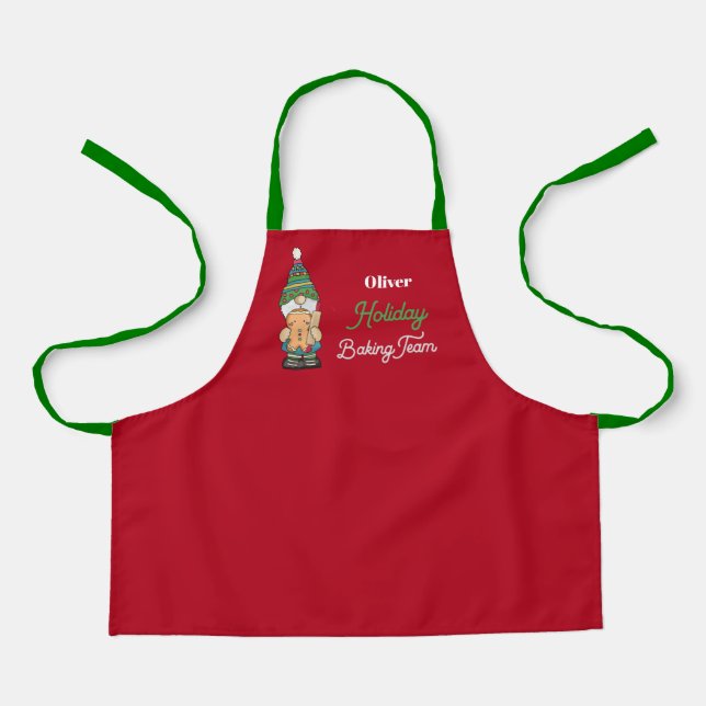 Tablier Équipe de pâtisserie de vacances Cute Gnome Rouge  (Recto)