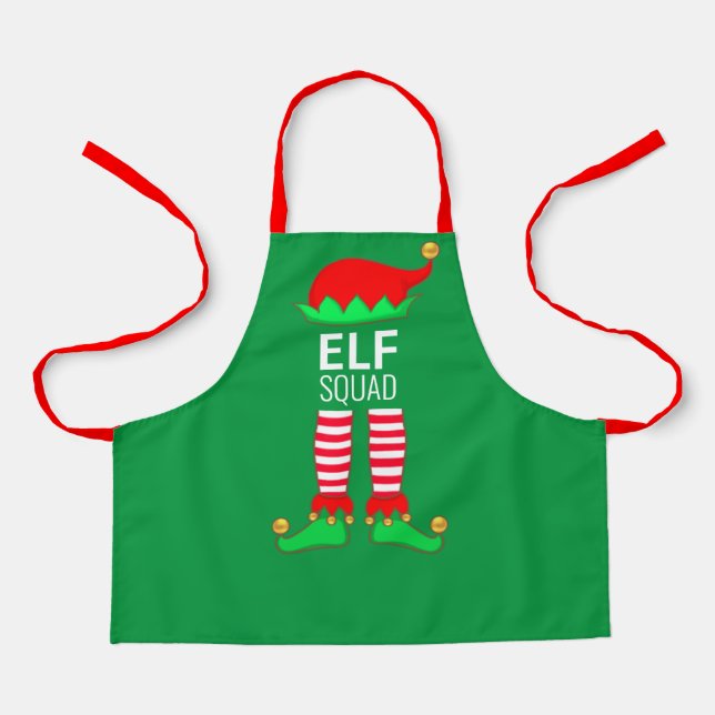 Tablier Escouade d'elfes de Noël moderne sur vert (Recto)