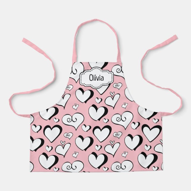 Tablier Espace Coeurs roses personnalisés (Recto)