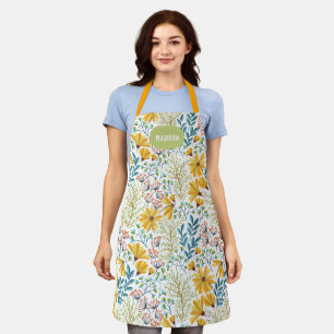 Tablier Espace d'illustrations de fleurs de nom personnali