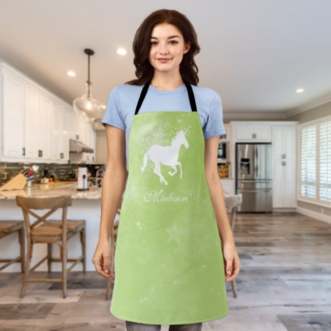 Tablier Espace personnalisé Unicorne verte (Green Unicorn Personalized Apron)