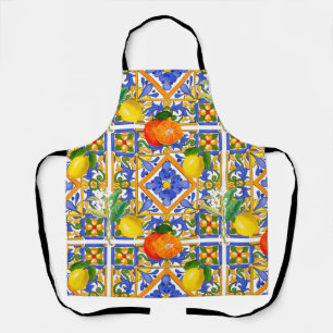 Tablier Été, Carreaux siciliens, agrumes, oranges, majolic