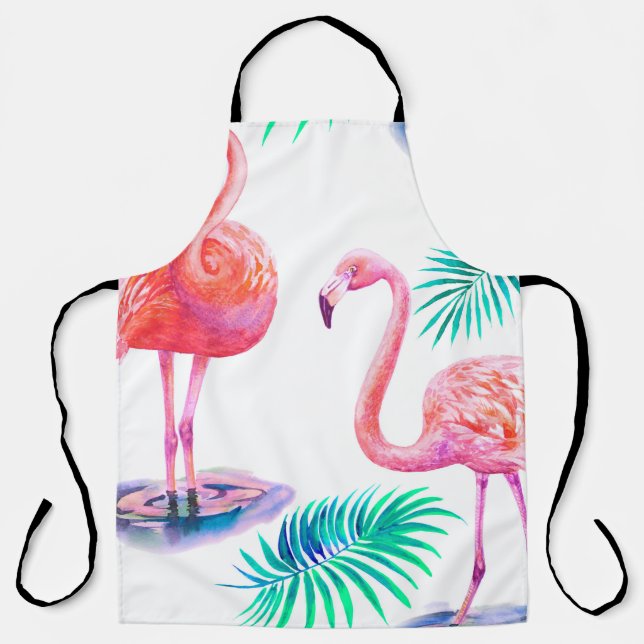 Tablier Été tropical avec flamants roses feuilles de palmi (Recto)