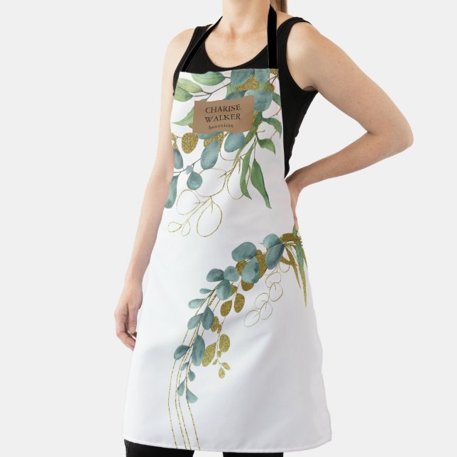 Tablier Eucalyptus d'or Salon de verdure Monogramme Apron (Insitu)