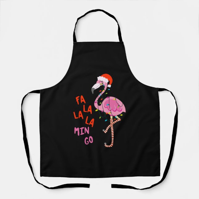 Tablier Fa La La La Mingo Flamant rose Pour Noël Noël (Recto)