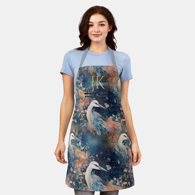 Tablier Fairytale héron bleu teintes sur mesure Monogramme (Porté)