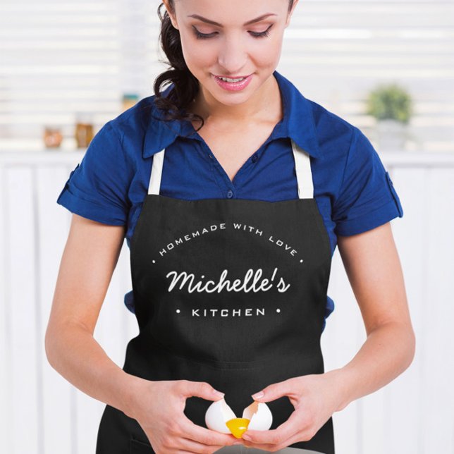Tablier Fait maison avec amour ma cuisine personnalisée (Personalized Black and white Homemade with love kitchen apron. )