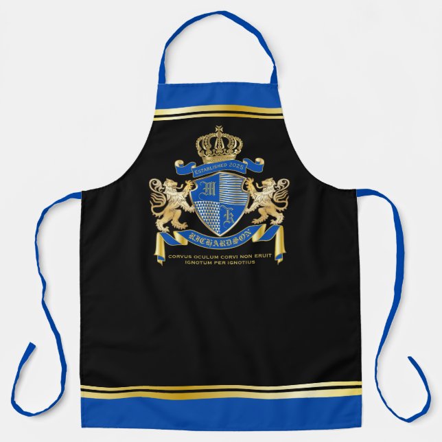 Tablier Faites votre propre armoirie de Lion d'or bleu (Recto)