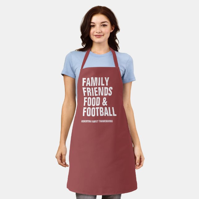 Tablier Famille amis nourriture et football maroon Thanksg (Porté)