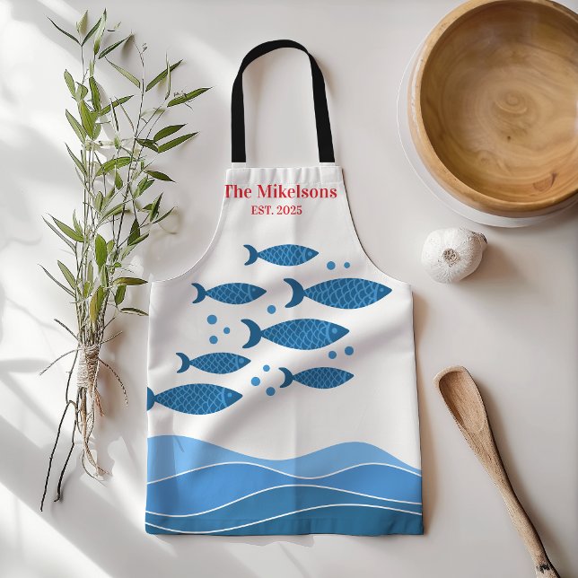 Tablier Famille personnalisée Poisson bleu bleu moderne (Créateur téléchargé)