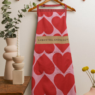 Tablier Fancy Romantique Rouge & Coeurs Rose Motif Avec No