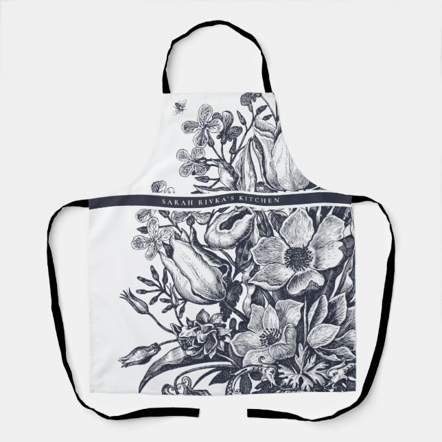 Tablier Farmhouse Floral Marine & Blanc (Recto)