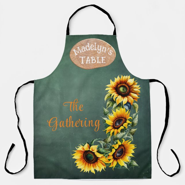 Tablier Farmhouse moderne Sunflower Botanique Personnalisé (Recto)