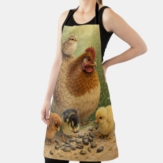 Tablier Farmhouse Mother Hen and Baby Chicks Apron