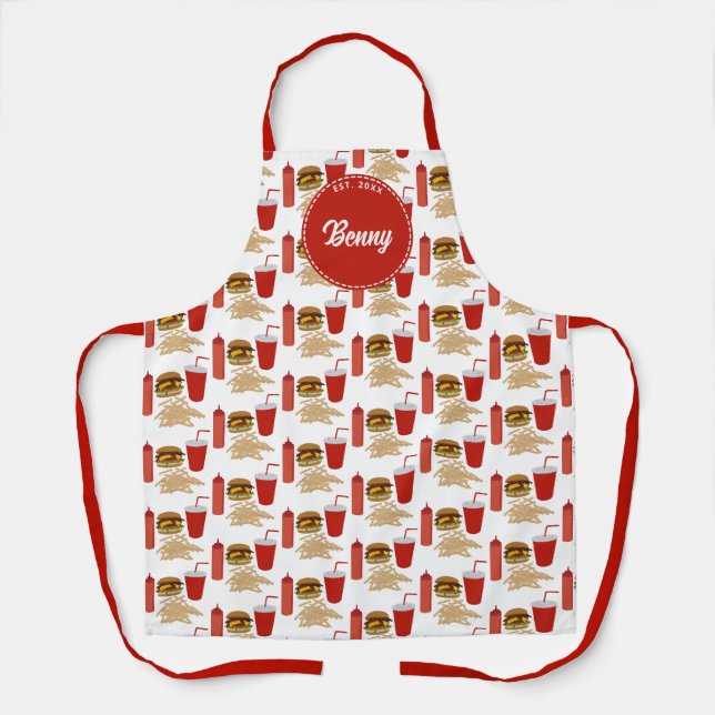 Tablier Fast Food Burger Fries Motif Monogram BBBQ (Recto)