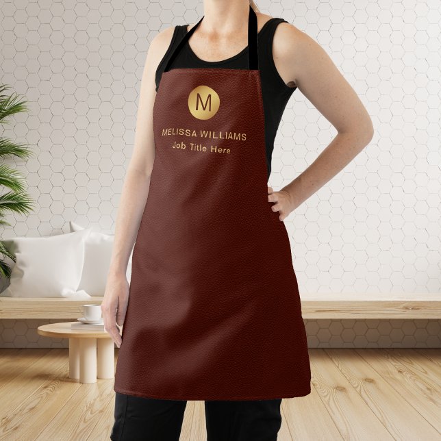 Tablier Faux Red Leather & Gold Monogram Professionnel (Créateur téléchargé)