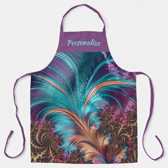 Tablier Feathers élégants Purple Turquoise Personnalisé (Recto)