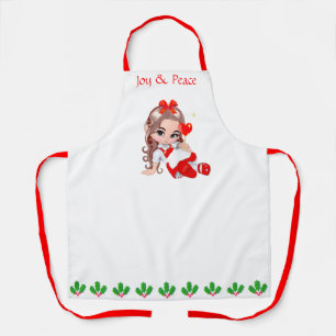 Tablier Fée de Noël mignonne et frontière foliaire de Berr