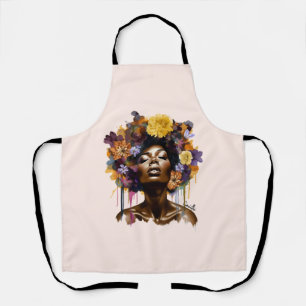Tablier Femme afro-américaine aux cheveux noirs floraux (3