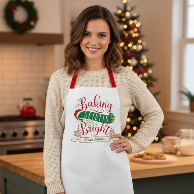 Tablier Festif Baking Spirits Bright Custom Christmas (Festive Baking Spirits Bright Custom Christmas Apron)