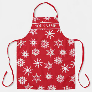 Tablier Festif de Noël Rouge & Blanc Snowflakes Étoiles