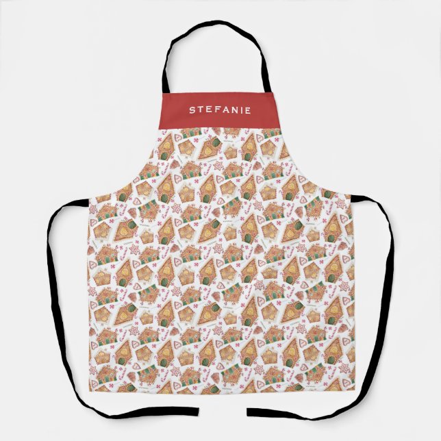 Tablier Festif Maison en pain d'épices Motif Noël blanc (Recto)