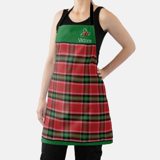 Tablier Festif Noël Rouge Vert Tartan Plaid Apron (Insitu)