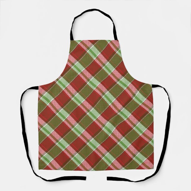Tablier Festif Rouge Vert Tartan Plaid Noël (Recto)
