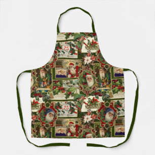 Tablier Festif Vintage Noël Ephémère Collage-Green