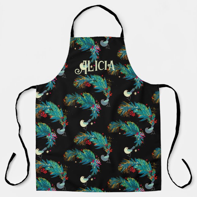 Tablier Festive Birds Apron avec nom personnalisé (Recto)