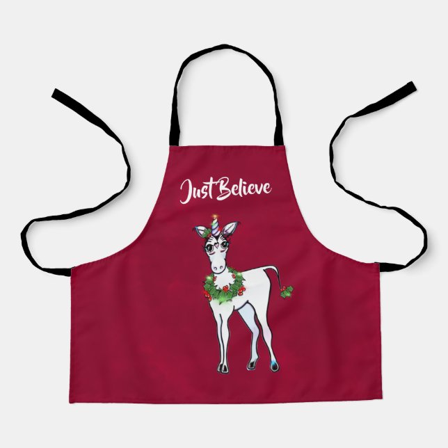Tablier Festive Noël Unicorne, juste croire (Recto)