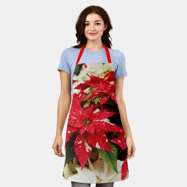 Tablier Festive Rouge Blanc Floral Poinsettia Fleurs (Porté)