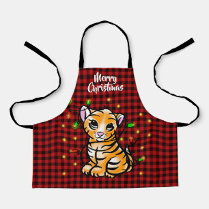 Tablier Festive Vacances bébé tigre, léger, rouge plaid Ap