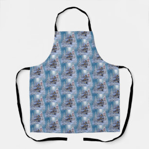 Tablier Fête de Noël Hiver Blanc Bonhomme de Neige Bleu Ru
