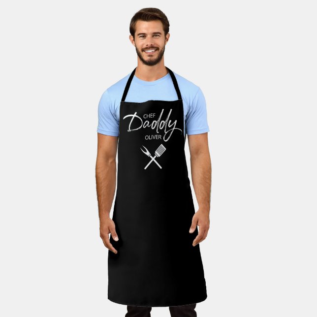 Tablier Fête des pères Chef personnalisé Daddy Script (Porté)
