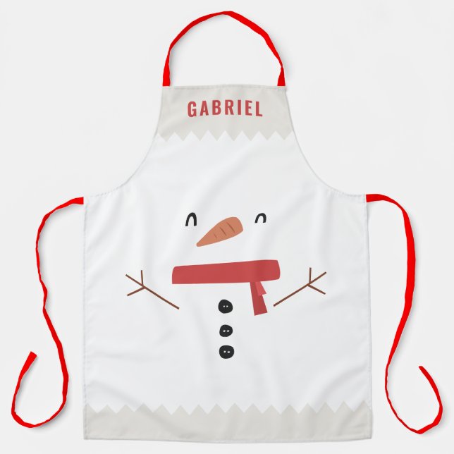 Tablier fête drôle bonhomme de neige personnalisé enfants (Recto)