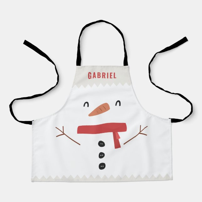 Tablier fête drôle bonhomme de neige personnalisé enfants (Recto)