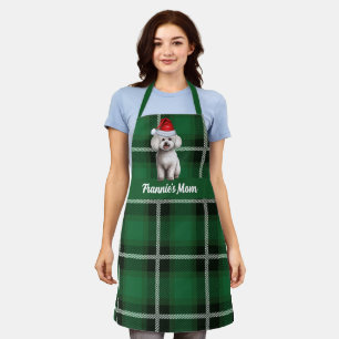 Tablier Fête Green Plaid Bichon Frise Chien Noël